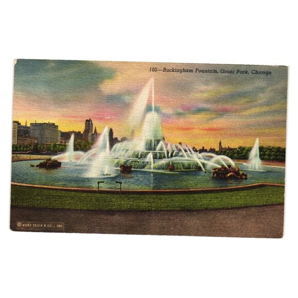 Buckingham Fountain Grant Park Chicago Vintage Postcard Clarence Memorial Scenic - Picture 1 of 2